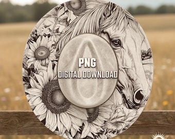 Pferd & Sonnenblumen Hut-Design, PNG Vorlage mit rustikaler Krempe, Fedora Gravur mit breiter Krempe, Digitales Laser Hut Brennmuster, Hut Brennschablone