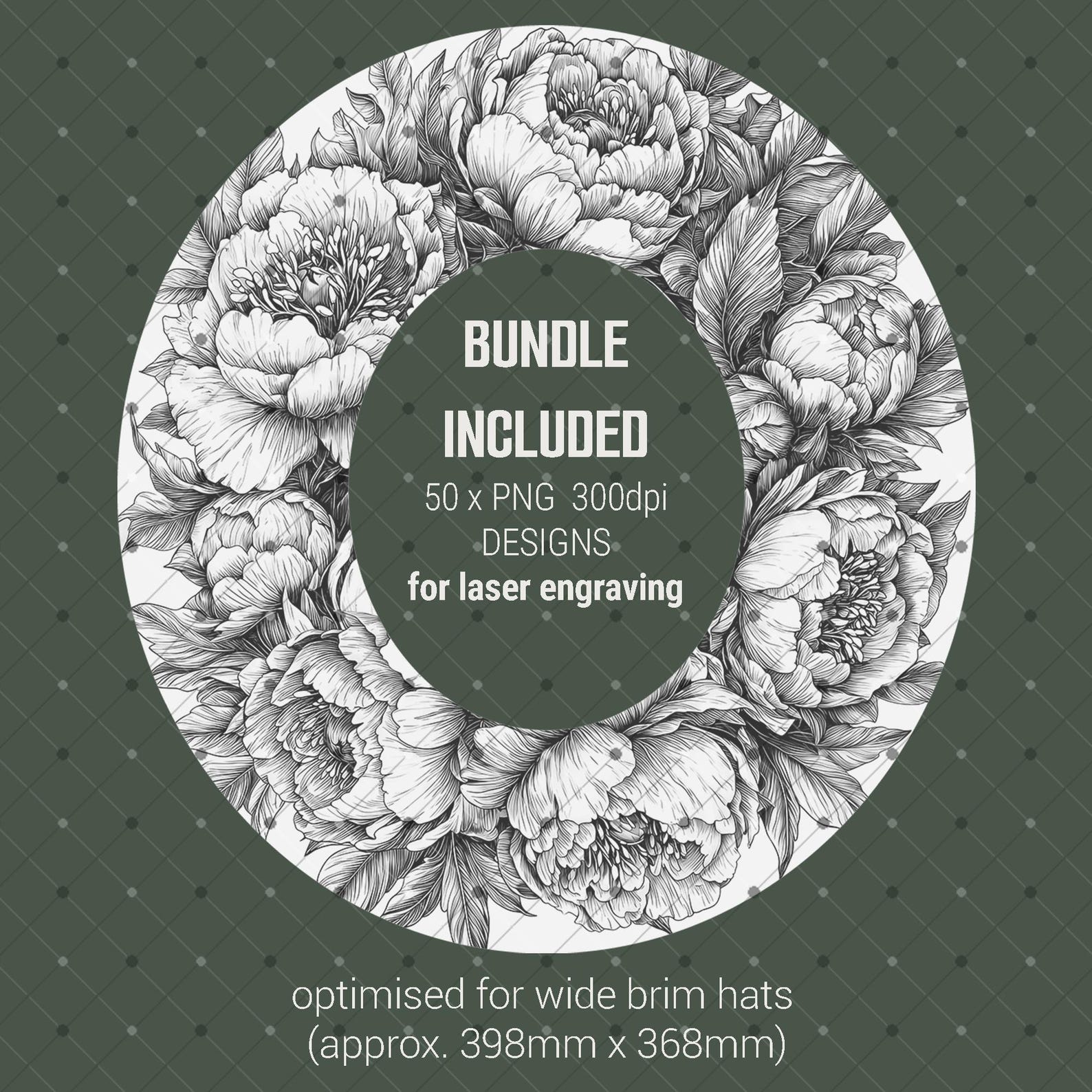 50 Floral Bundle Hat Burning Designs, Wide Brim Hat Laser Engraving ...