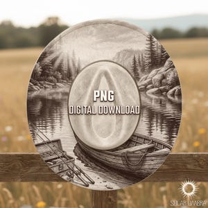 Fishing Lake Hat Burning Design, Fisherman Fedora Hat Laser Engraving Template, Rustic Rowing Boat Landscape Brim Art, PNG PDF