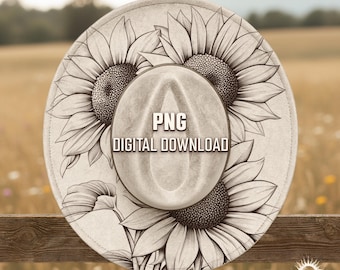 Sunflower Hat Burning Design, Floral Laser Engraving Template (Digital Download PNG PDF)