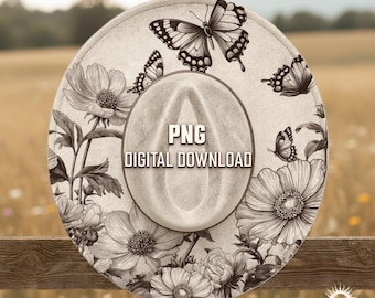 Vlindertuinhoedontwerp, wilde bloemen rand png-sjabloon, lasergravure, brede rand fedora-gravurebestand, digitaal laserbrandpatroon