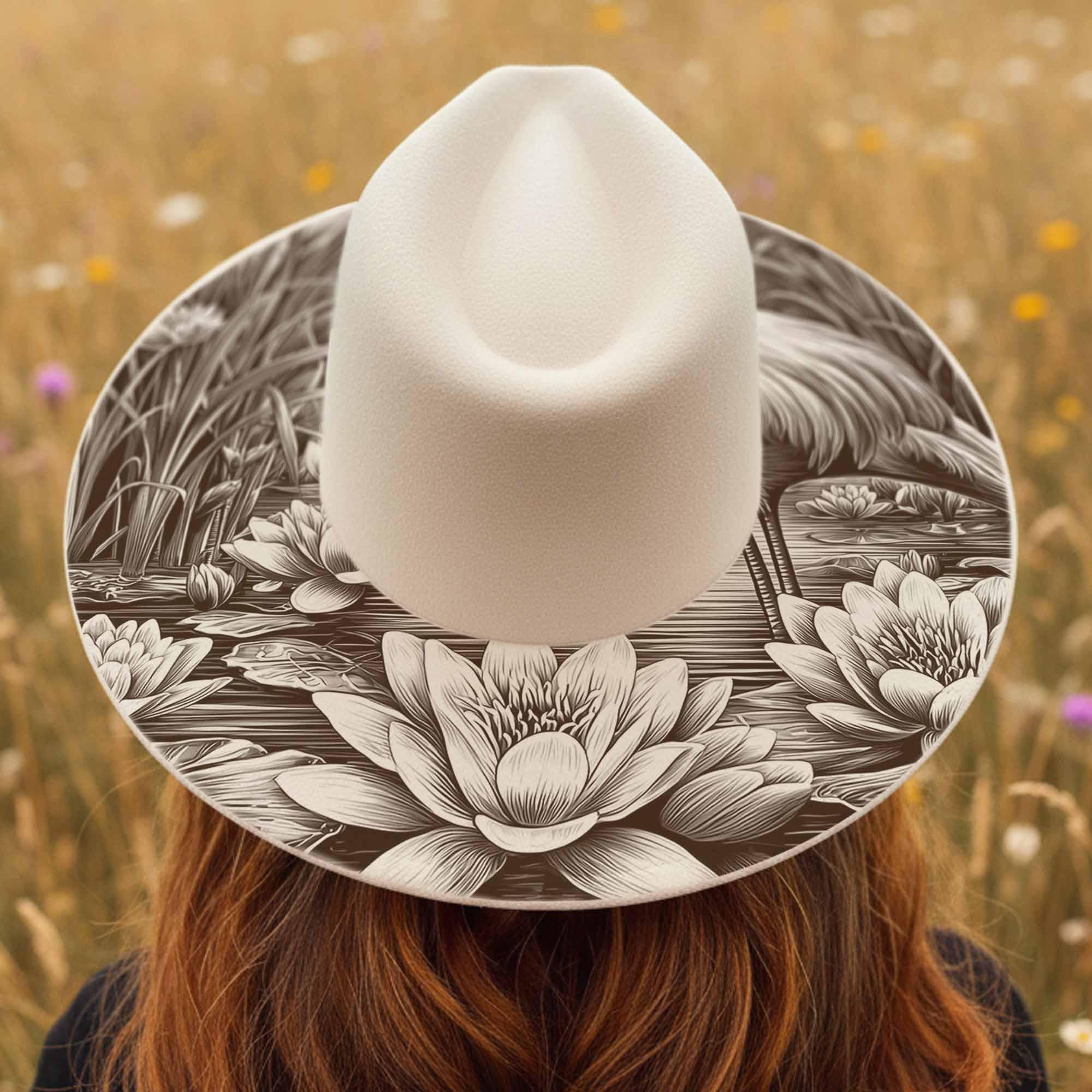 Flamingo Laser Engraving Hat Burning Design, Water Lily Pond  display picture 2