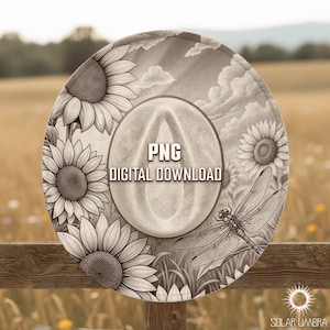 May include: A sepia-toned cowboy hat design featuring sunflowers, a dragonfly, and a cloudy sky. The hat is decorated with a floral and insect theme. The text "PNG DIGITAL DOWNLOAD" is visible on the hat.