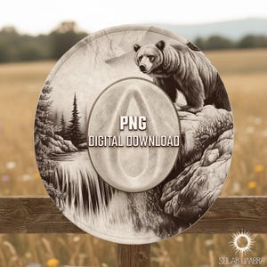 Bear Mountain Hat Engraving Design, Wildlife Laser Template (PNG, PDF)