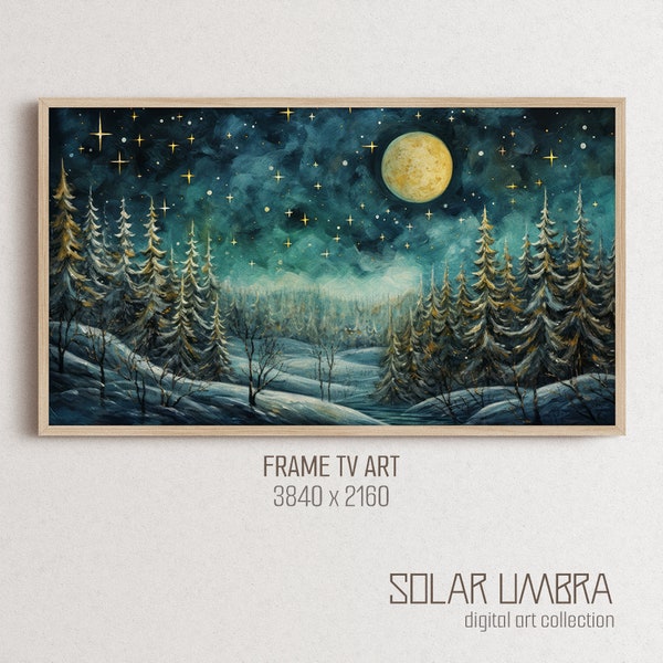 Winter Night Forest Frame TV Art Christmas Frame TV Pine Forest Painting Starry Sky Samsung Frame TV Holiday Decor Digital Download