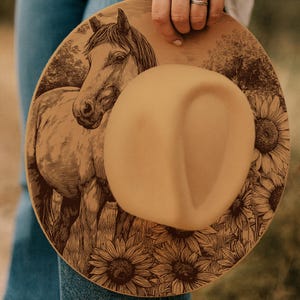 Horse and Sunflowers Hat Burning Stencil, Cowgirl Hat Burning Template, Laser Engraving Digital File, Rustic Pyrography Pattern, PNG & PDF image 5