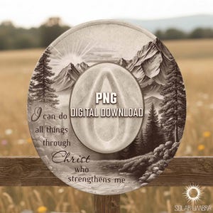 Faith Mountain PNG, Christian Western Engraving Hat Burning Design With Sun Rays And Bible Verse, I Can Do All Things Through Christ