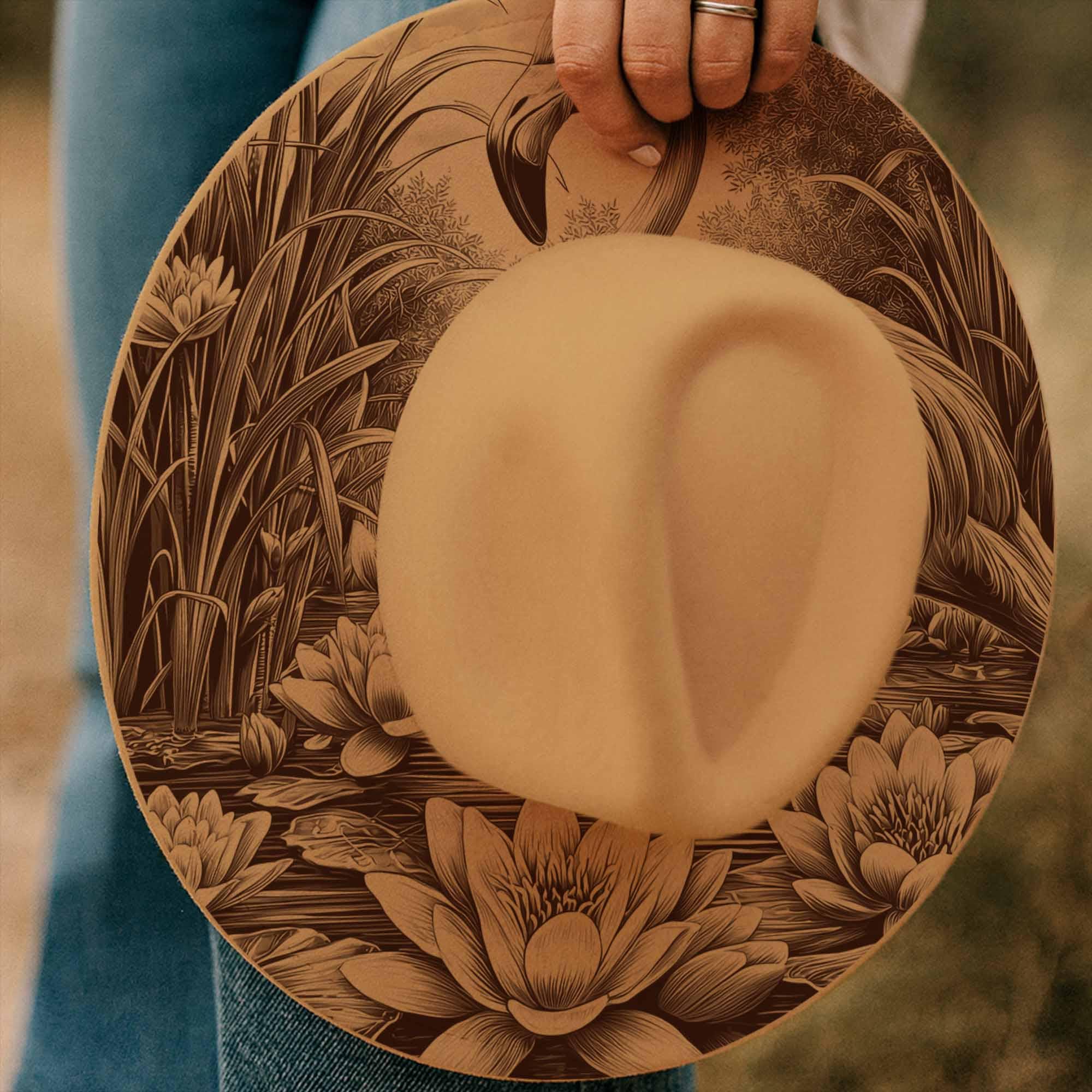 Flamingo Laser Engraving Hat Burning Design, Water Lily Pond 
