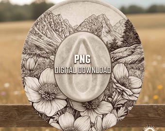 Wildflowers and Mountains Wide Brim Hat Design, Hat Burning Template, Laser Engraving Digital File, Rustic Pyrography Pattern, PNG & PDF