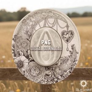 Può includere: Un cappello da cowboy grigio chiaro con intricati disegni floreali e celesti. Il cappello presenta una luna crescente, un gioiello a forma di cuore e il testo "PNG DIGITAL DOWNLOAD". Il cappello è decorato con rose e altri elementi floreali.