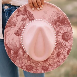 Horse and Sunflowers Hat Burning Stencil, Cowgirl Hat Burning Template, Laser Engraving Digital File, Rustic Pyrography Pattern, PNG & PDF image 9