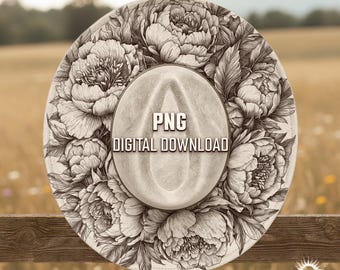 Peony Bloom Hat Burning Design, lasergravure Fedora-sjabloon met brede rand, Hat Burning Stencil, Laser Ready PNG PDF-bestanden