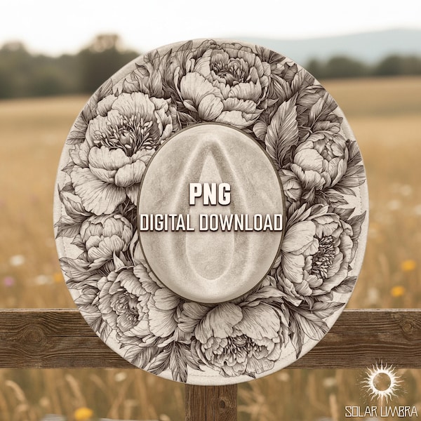 Peony Bloom Hat Brennendes Design, Laser-Gravur-Fedora-Schablone mit breiter Krempe, Hut Brennende Schablone, Laser-bereite PNG PDF-Dateien