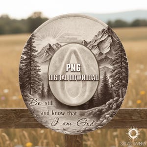 Mountain Landscape Hat Burning Design, Christian Hat Laser Engraving Template, Scripture Be Still And Know That I Am God, PNG PDF