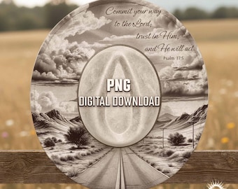 Bible Verse Hat Burning Design, Christian Laser Engraving Files, Psalm 37:5 Faith Road Scene, Digital Download PNG PDF