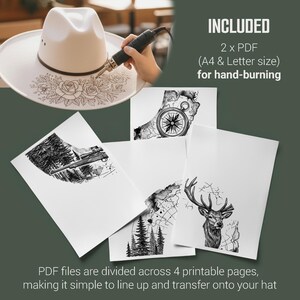 Hunting Rifle Hat Burning Design, Outdoors Hat Laser Engraving Template, Deer Head With Navigation Compass, PNG PDF image 4