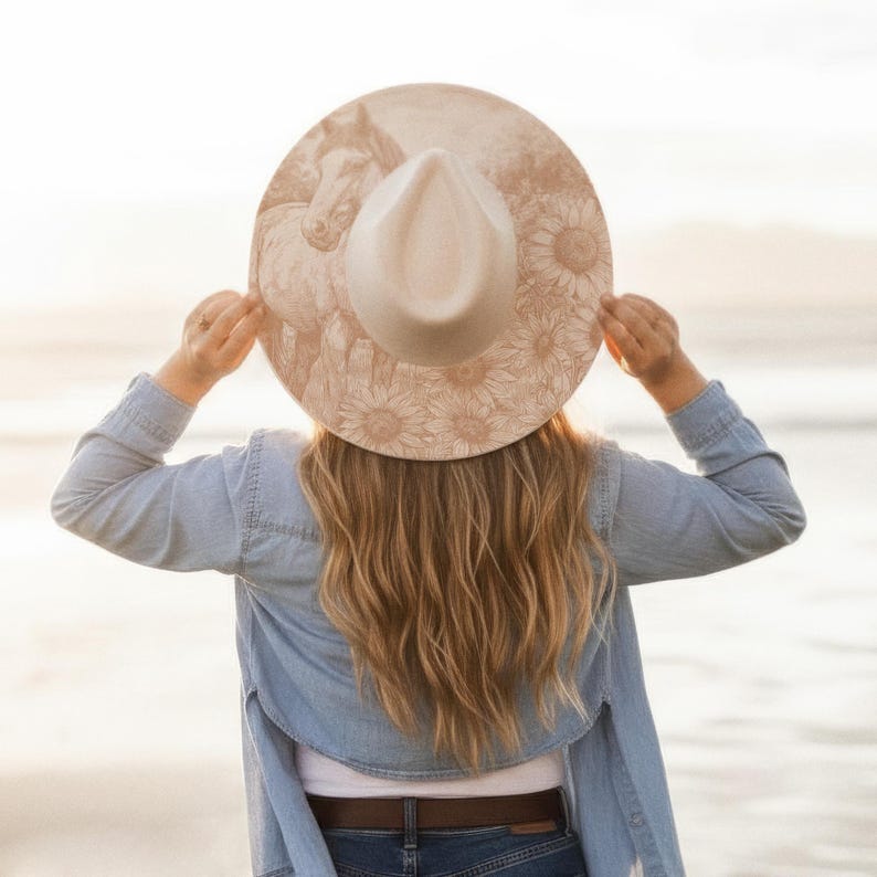 Horse and Sunflowers Hat Burning Stencil, Cowgirl Hat Burning Template, Laser Engraving Digital File, Rustic Pyrography Pattern, PNG & PDF image 10