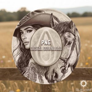 Gravureontwerp cowgirl en paardenhoed, sjabloon cowboyhoed branden, western laser DIY-project, rustiek pyrografiepatroon, png en pdf