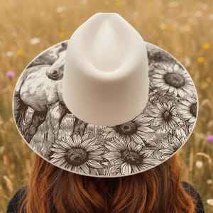 Horse and Sunflowers Hat Burning Stencil, Cowgirl Hat Burning Template, Laser Engraving Digital File, Rustic Pyrography Pattern, PNG & PDF image 6