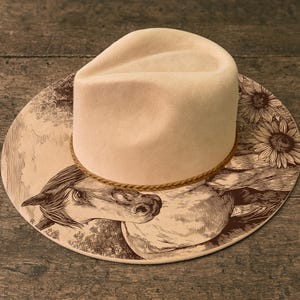 Horse and Sunflowers Hat Burning Stencil, Cowgirl Hat Burning Template, Laser Engraving Digital File, Rustic Pyrography Pattern, PNG & PDF image 7