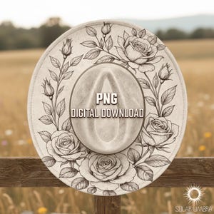 Rose Cowboy Hat Engraving Design: Floral Pyrography Template (PNG & PDF)