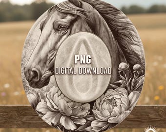 Horse and Peony Flowers Laser Engraving Hat Burning Design, Western Floral Template, Burned Hat Pattern, Wide Brim Hat PNG Download