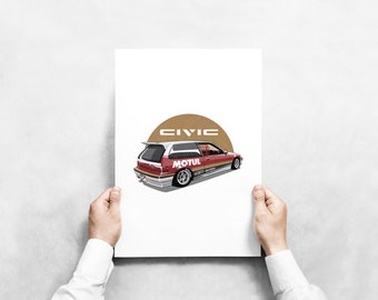 Honda Civic Poster EF9 Car Enthusiast Wall Art Vintage JDM Aesthetics Instant Download Digital Wall Art DIY