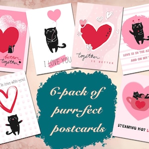 Wydrukowane pocztówki – 6 uroczych cyfrowych kart do druku dla miłośników kotów | Kawaii Cat Stationery & Love Notes