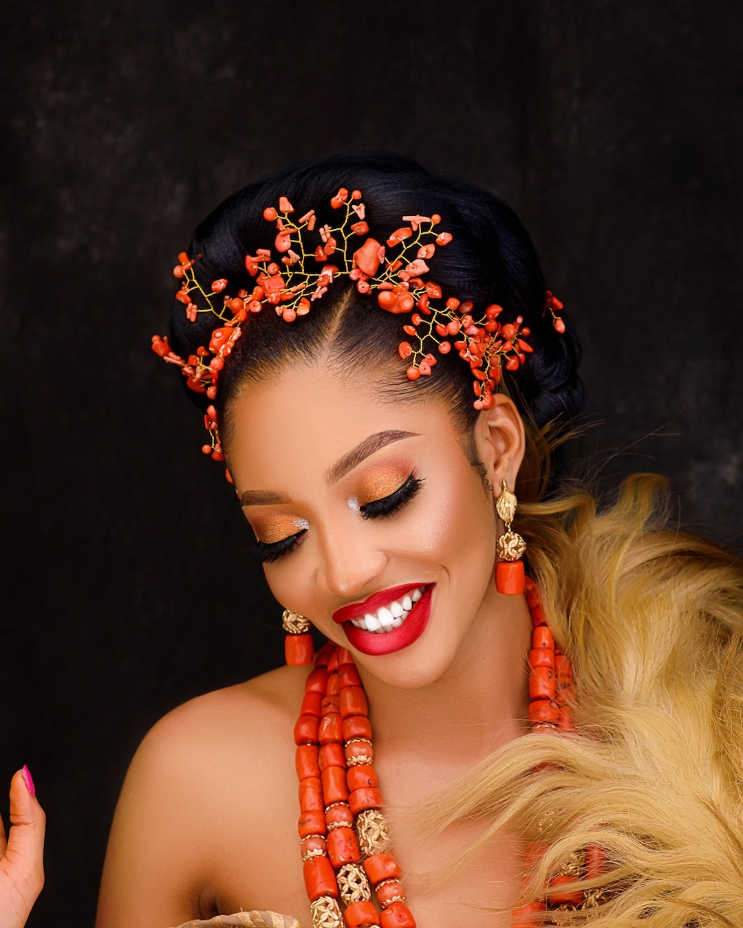 Handcrafted Hair Vine,nigerian Hairpiece,hair Coral Beads,original
