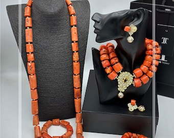 Nigerian Couple traditional beads, male beads ,beaded jewelry, coral beads , African beads , accessories, traditional beads