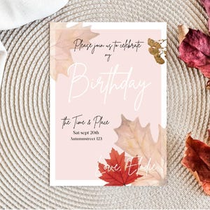 Geburtstagseinladung | Herbst | Herbstlaub | Gemütlicher Herbst | Elegant & Stilvoll | Geburtstagseinladung für Frauen (digitale Canva-Vorlage)