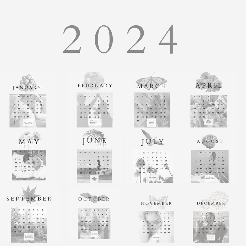 2024 Calendar Template Printable Calendar 2024 Wall Calendar Etsy