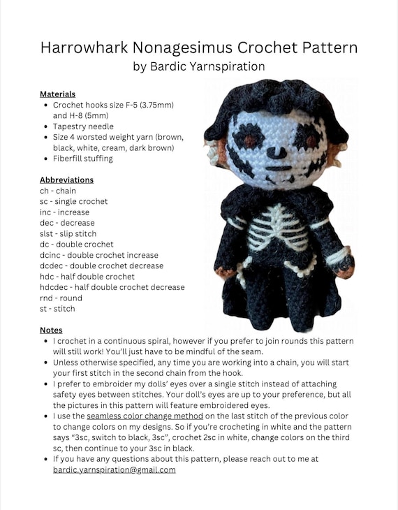 Harrowhark Nonagesimus Crochet Pattern - the Locked Tomb Amigurumi