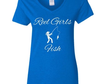 Reel Girls Fish Ladies'V-Neck T-Shirt