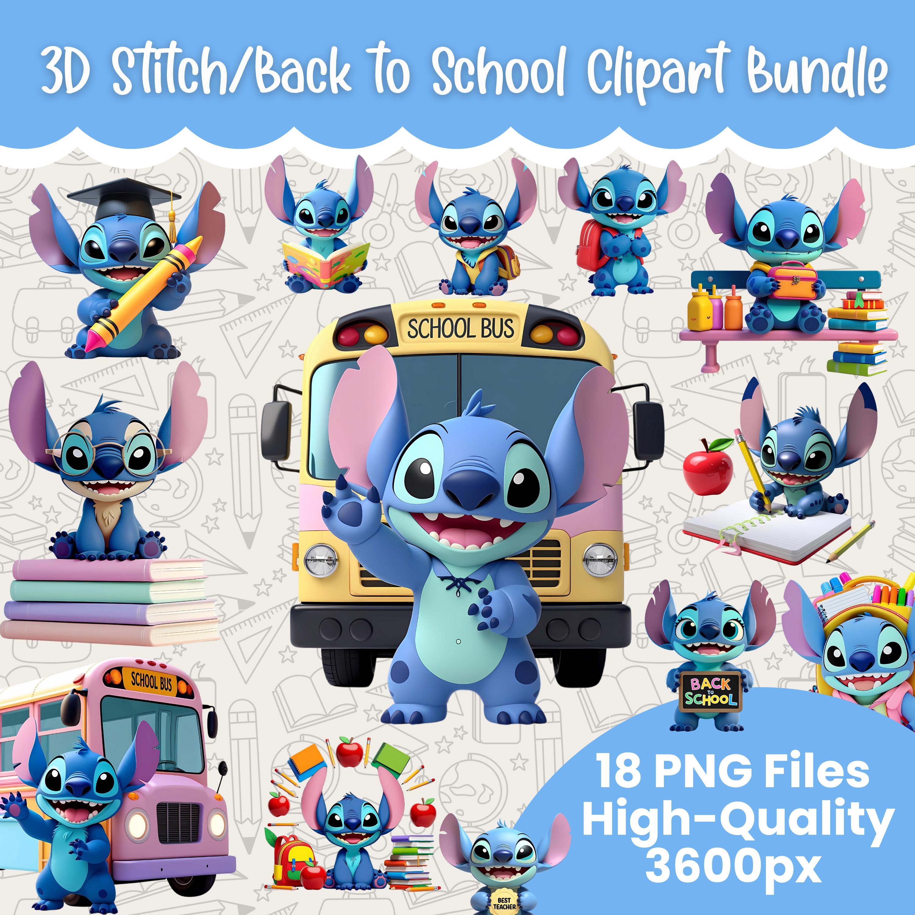Stitch Back to School Clipart Bundle | 18 Kawaii PNGs | High Resolution Sublimation & DIY Projects