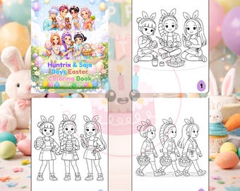 Livre de coloriage de Pâques Huntrix, cadeaux de Pâques Huntrix, décorations de Pâques K-pop, livre de coloriage de Pâques Saja Boys, cadeau de Pâques Huntrix pour enfants