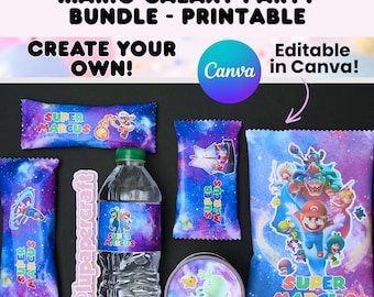 Mario Galaxy Party Bundle, Mario Galaxy Favors, Mario Galaxy Birthday Party, Mario Galaxy Birthday Theme,Instant Download