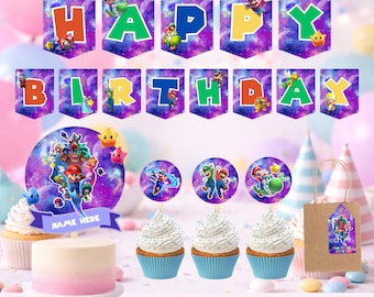 Mario Galaxy Party Decor, Mario Galaxy Favors, Mario Galaxy Birthday Party, Mario Galaxy Birthday Theme,Instant Download, Mario Galaxy Decor