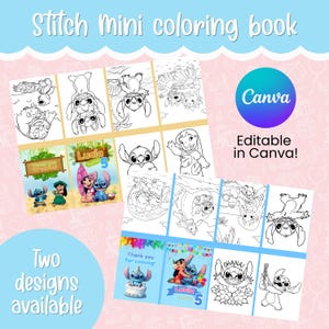 Mini-livre de coloriage Stitch, cadeaux de fête Stitch, souvenirs de fête Stitch, thème d'anniversaire Stitch, souvenirs Lilo et Stitch / Modifiable sur Canva