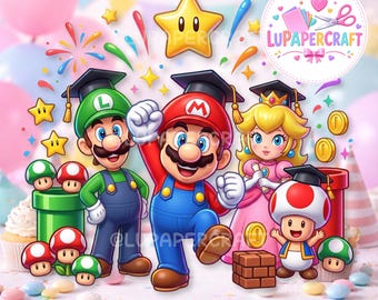 Mario Bross Graduation PNG, Mario Bross Kindergarden Graduation, Mario Bross Graduation Party, Mario Graduation Theme, Instant Download