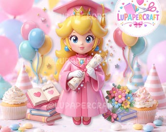 Kindergarder Peach Princess Graduation Clipart, Peach Princess Kindergarden Graduation PNG, Peach Princess Graduation Party, Instant Download