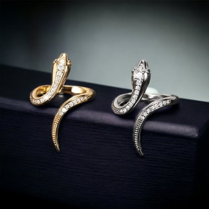 Elegante anello serpente in oro/argento / Anello serpente avvolgente / Pezzo unico / Misura regolabile / Regalo perfetto per lei