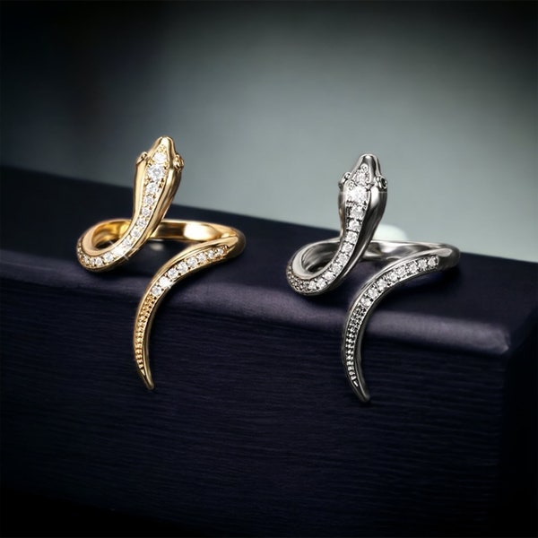 Classy Gold/Silver Serpent Snake Ring | Wrap Around Snake Ring | Unique Statement Piece | Adjustable Size | Perfect Gift For Her