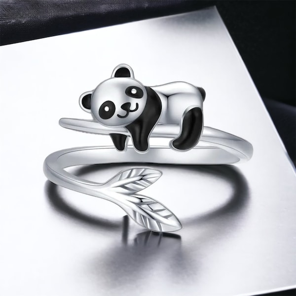 Cute Hugging Tree Panda Ring | Animal Lovers Ring | Silver Wrap Around Ring | Naturist Ring | Perfet Gift For Her