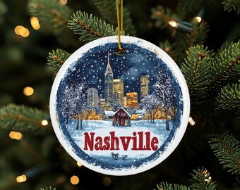 Nashville Ornament, Music City Gifts, Nashville TN Décor, Ceramic Keepsake, Tennessee Souvenirs, Vacation To Nashville Ornament, 2 Sided