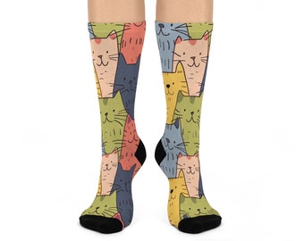 Cats Socks, Cat Print Socks, Cute Cat Socks, Cat Mom Socks, Animal Socks, Funny Cat Socks, Cozy Cat Socks, Cat Lover, Cushioned Crew Socks