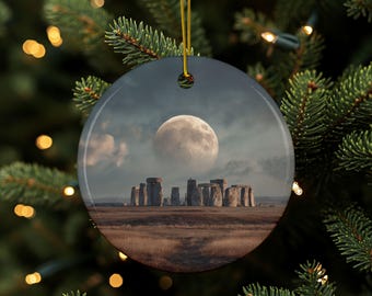 Stonehenge Ornament, Stonehenge With Full Moon, Stonehenge Gift, Stonehenge England, England Souvenir, Double Sided Ceramic, Unique Décor