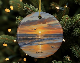 Nantucket Ornament, Nantucket Gift, Nantucket Décor, Nantucket Beach Ornament, Double Sided, Ceramic Ornament, Beach Décor