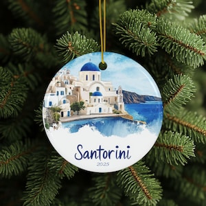 Santorini Ornament, Personalized Travel Ornament, Travel Gift, Santorini Gift, Greece Ornament, Greece Gift, Vacation Ornament