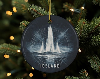 Icelandic Ornament, Iceland Ornament, Iceland Gift, Travel Ornament, Travel Gift, Iceland Trip Reveal Ornament, Double Sided, Ceramic